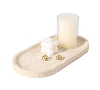 Koville Plateau en marbre naturel pour comptoir de salle de bain, 25,4 x 12,7 cm, plateau de rangement en marbre travertin pour parfum, cosmétiques, bijoux, plateau de coiffeuse en pierre pour la