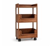 kowaku Bibliothèque en Bois Étagère Chariot Meuble Fabriquée en Bois de Caoutchouc Robuste Design Compact pour Étroits roulettes pour Aller du Salon au, 2 Couches