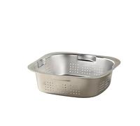 kowaku Égouttoir de Cuisine Panier Passoire Double Couche Bassin Acier Inoxydable Poignée Large Compatible pour Préparation Alimentaire Légumes Fruits, Carré Peu Profond 20cm