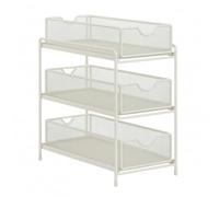 kowaku Étagère de Rangement Sous Évier Organisateur Armoire Tour de Rangement Métal Tiroirs Coulissants Poignée Découpée Structure Adaptée à la Salle de Bain, Blanc, Petit Trois Couches