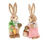 kowaku Lot de 2 Figurines de Lapins de Pâques En Papyrus, Mousse et Paille, à Poser sur Une Table. Décoration Animale avec Tissu, Idéale pour Les Fêtes Print, vert rose