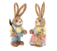 kowaku Lot de 2 Figurines de Lapins de Pâques En Papyrus, Mousse et Paille, à Poser sur Une Table. Décoration Animale avec Tissu, Idéale pour Les Fêtes Print, JAUNE