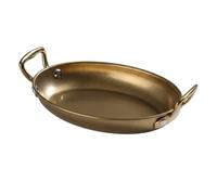 kowaku Plat Ovale de Service Plateau Plateau Ovale Plateau de Présentation en Acier Inoxydable Monobloc à Rebord et Finition Lisse avec Poignées Intégrées, Or Vintage, 20x14cm