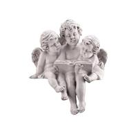 kowaku Plateau Décoratif Sculpture Ange Figurine Statue Résine Motif Trois Assis Autour d'un Livre Texture Raffinée Poids Substantiel pour Stabilité Adapté à, Ange Lisant, Blanc Vieilli