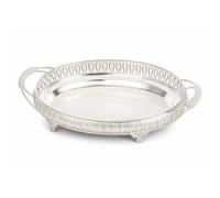 kowaku Plateau Industriel Plateau Ovale Plateau de Service Plateau Décoratif en Fer avec Rive Sculptée et Base Miroir Poignées Anneaux et Pieds Adapté pour