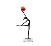 kowaku Sculpture Décorative Figurine Danseuse Abstraite Statue Ballet Élégante Ornement Moderne en Alliage sur Marbre Blanc Pose Gracieuse avec Sphère, Noir + Rouge