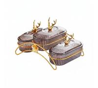 kowaku Snack Plateau Oval Compartiment Plateau à Servir avec Couvercles et Support Métal Fonction pour Déguster Fruits Secs et Bonbons Convient pour Fêtes, Blanc, 3 Compartiments