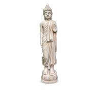 kowaku Statue Bouddha Décorative Sculpture Figurine Matière Minérale Solide avec Base Piédestal Stable Reliefs Soignés et Main Droite Adaptée à la Salle de, Blanc Bouddha Debout