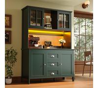 kowdom Armoire de cuisine haute, vert élégant, avec portes en verre teinté, application LED d'ambiance, contrôle de la musique, étagères réglables flexibles, 120 x 179 cm