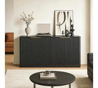 kowdom Buffet avec façade ondulée et 4 portes, noir, 150 x 40 x 70,5 cm, design incurvé, grain de bois, poignées en métal, meuble TV pour salon, cuisine, chambre à coucher
