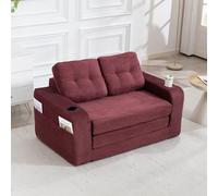kowdom Canapé 2 places en velours côtelé bordeaux - Pouf modulaire sans cadre, coussin matelassé, porte-gobelet, poches latérales, canapé sans os
