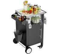 kowdom Chariot de service roulant avec espace de rangement et plateau de table en acier inoxydable - Chariot de barbecue avec crochet, étagère à épices et poubelle | Île de cuisine d'extérieur pour
