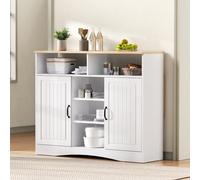 kowdom Ilot de cuisine extensible sur roulettes avec chaises, buffet fonctionnel avec grand espace de rangement, MDF blanc, 110 x 34 (68) x 97,5 cm