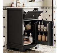 kowdom Meuble sous lavabo autoportant 51 cm noir avec lavabo en céramique - Armoire de salle de bain avec tiroir coulissant et étagère réglable | MDF résistant à l'humidité | Solution peu encombrante
