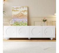 kowdom Meuble TV blanc mat avec design en relief 3D - Meuble bas avec armoires fermées - 180 cm de large - Pour téléviseur de 65" - Capacité de charge de 60 kg - Table TV moderne avec espace de