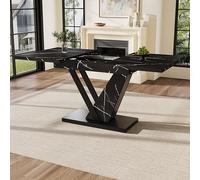 kowdom Table à manger extensible 120-160 x 75 cm avec capacité de charge de 150 kg, télescopique peu encombrante avec plateau en marbre pour petits appartements