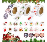 Koxtyzo 1500PCS Autocollants de Noël Ronds, 20 Styles 2.5cm Etiquettes Autocollantes Noel, Etiquette Cadeau Noel avec Motifs Merry Christmas, Sticker Noel pour Emballages Cadeaux, Enveloppes