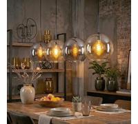 Koyoto Suspension, Boule lumineuse, Suspension Ambre, Chrome, Fumé, 4 lumières