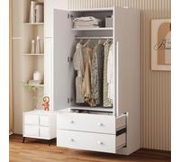 kozamas Armoire 70 x 40 x 170 cm - Blanc - Garde-robe de couloir avec double portes, 2 tiroirs et compartiments de rangement - Armoire pour couloir et chambre à coucher