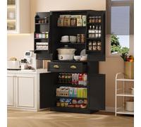 kozamas Armoire de cuisine, buffet, 80 x 40 x 182 cm, à 4 portes, 1 tiroir, avec 6 compartiments de rangement et 4 étagères réglables, noire, pour cuisine, salle à manger et salon