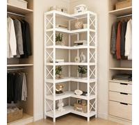 kozamas Étagère d'angle avec barres en forme de X - Bibliothèque à 7 étages en métal et bois - Étagère industrielle avec 14 compartiments comme séparateur de pièce et vitrine pour salon, couloir - 61
