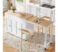 kozamas Salon de cuisine mobile blanc en MDF avec plateau extensible, table de bistrot multifonctionnelle, table de bar et table à manger avec espace de rangement, 6 étagères, stable, dimensions 117