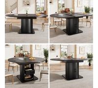 kozamas Table à manger extensible ronde 118-158 cm - Table de cuisine ronde avec tiroirs ovale extensible pour 4 à 6 personnes, meuble peu encombrant pour salle à manger (noir)