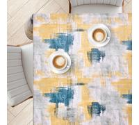 KP HOME Nappe Carrée en PVC Grise - 140x140 cm - Housse Imperméable en Plastique À Effet Béton - Nappe Toile Cirée Résistante Design De Coups De Pinceau Abstraits Bleu Marine Et Jaune