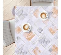 KP HOME Nappe Carrée en PVC Grise Lavable - Format 140x140 cm - Revêtement Plastique Imperméable avec Décor Doré Moderne - Toile Cirée en Vinyle pour Intérieur Et Extérieur, Motif Marbre Luxe