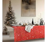KP HOME Nappe de Noël Carrée en Toile Cirée PVC Rouge 140 × 140 cm - Motif Festif Gaufré Délicat - Facile à Nettoyer - Nappe Plastique Imperméable avec des Flocons de Neige