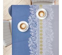 KP HOME Nappe en PVC Grise Lavable avec Motif Dentelle Élégante - Nappe Rectangulaire en Toile Cirée 200x140 cm - Revêtement Plastique Étanche Et Facile À Nettoyer avec Décor De Chemin De Table