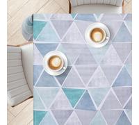 KP HOME Nappe Plastique en PVC Bleu Gris Brillant - Imprimé Triangulaire Élégant - Carrée 140x140 cm - Revêtement De Table Plastique Imperméable Et Résistant - Toile Cirée Durable pour Extérieur