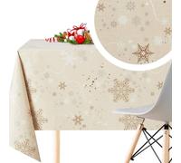 KP HOME Noël Toile Cirée Rectangulaire 250x140cm, Nappe Plastique en PVC Essuyable, Facile à Nettoyer, Imperméable de Cuisine, Jardin en Vinyle Nappe, Couleur Beige Toile Cirée - Motif Noël Doré Neige