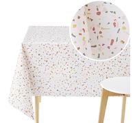 KP HOME Toile Cirée Rectangulaire 250x140cm, Nappe Plastique en PVC Essuyable, Facile à Nettoyer, Imperméable de Cuisine, Jardin en Vinyle Nappe, Toile Ciree avec Motif Terrazzo Marbre Blanc Coloré