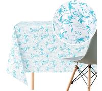 KP HOME Toile Cirée Rectangulaire 300x140cm, Sarcelle et Blanc, Nappe Plastique en PVC Essuyable, Facile à Nettoyer, Imperméable en Vinyle Jardin Nappe Toile Ciree, avec Motif Feuille Turquoise