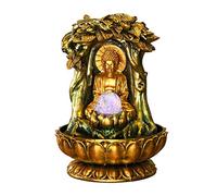 Kpjovnar Fontaine de Table d’intérieur, Fontaine Cascade décorative, en résine, Motif Bouddha, avec éclairage LED, Boule rotative, avec Pompe à Eau, pour Salon, Bureau