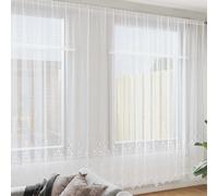 KPOTUERTU Rideau en dentelle blanc 260 x 1200 cm polyester avec | Translucide, convient aux rails en S, crochets et boucles, montage polyvalent, facile d'entretien