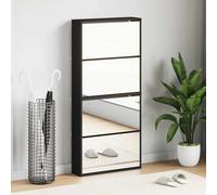 KPOUTRFG Armoire à chaussures avec miroir 4 compartiments Noir 63 x 17 x | 4 compartiments inclinables, 3 à 4 paires de chaussures, miroir, noir, matériau en bois, support mural, couloir, entrée