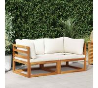 KPOUTRFG Lot de 2 canapés d'angle en bois d'acacia avec coussins, blanc crème, salon de jardin modulaire pour extérieur, coussins d'assise et de dossier rembourrés, charge jusqu'à 110 kg par siège