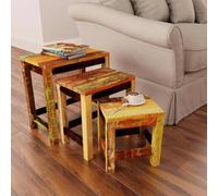 KPOUTRFG Lot de 3 tables d'appoint empilables en bois vieilli style vintage | Bois recyclé, unique, aspect k, empilable pour économiser de l'espace, utilisation polyvalente