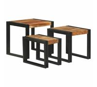 KPOUTRFG Lot de 3 tables gigognes industrielles Marron/noir 50 x 40 x 45 cm | Emboîtable, peu encombrant, polyvalent, table basse ou table d'appoint, montage facile