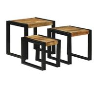 KPOUTRFG Lot de 3 tables gigognes industrielles Marron/noir 50 x 40 x 45 cm | emboîtable, peu encombrant, structure en métal, table basse, table d'appoint, salon, design loft