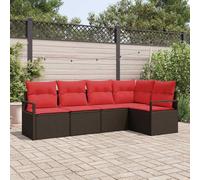 KPOUTRFG Lot de 5 canapés d'angle en rotin synthétique marron et rouge | Canapé d'angle en polyrotin tressé avec housse imperméable pour jardin, terrasse, surface facile d'entretien