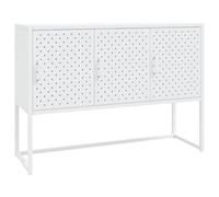 KPWENFBSL Buffet blanc 105 x 35 x 75 cm en acier avec 3 portes commode | Armoire polyvalente robuste en acier avec pieds réglables pour salon et couloir. Charge maximale : 60 kg.