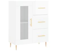 KPWENFBSL Buffet blanc brillant 69,5 x 34 x 90 cm avec porte en verre | Armoire d'appoint polyvalente pour salon et chambre à coucher avec 3 tiroirs, porte en verre et pieds métalliques solides.