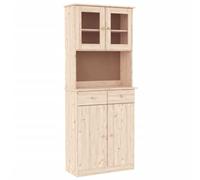 KPWENFBSL Highboard ALTA Armoire vitrine en bois massif de pin 77 x 35 x | Buffet polyvalent en bois brut avec portes en verre et tiroirs pour salon et salle à manger.
