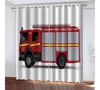 KQDMYT Rideaux Occultant 3D Impression De Camions Pompiers Thermique Isolant Anti Froid Polyester À Œillets pour Salon Enfant Garçons Filles Chambre Bureau Décoration 140x160cm, (L)140 x (H)160 cm