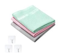 KQDRAVINE Lot de 3 lingettes Microfibres lavables et 3 Crochets Chiffon Microfibre sans Produits Nettoyants Microfibre Menage Chiffon Vitre sans Trace Chiffons en Verre Torchon 60x40 (Rose/Gris/Vert)