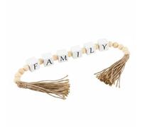 KQFCAZRE Guirlande avec Lettres Matériaux Naturels Ornement Tassel en Bois Style Épuré, Perles en Bois avec Lettres Family Et Pompons en Jute