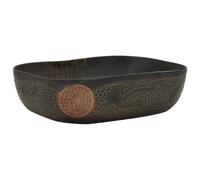 KQMNWMR Lavabo à poser - Noir - 48 x 37,5 x 13,5 cm - En céramique | Lavabo fait à la main avec motif vintage, idéal pour ajouter une touche élégante à la salle de maquillage et aux toilettes